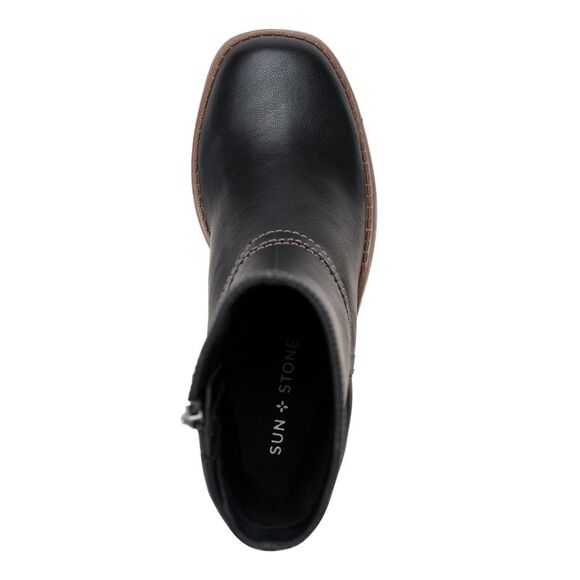 SUN STONE Womens Black Goring Denverr Square Toe Block Heel Zip-Up Booties 5 M - Picture 3 of 4